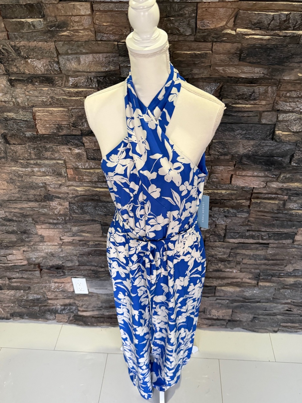London Times Blue and White Floral Halter Maxi - Picture 7 of 16
